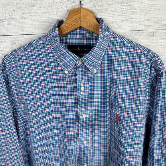 Ralph Lauren Blue Pink Pony Mens size L Button Down Long Sleeve Striped Shirt - Picture 3 of 8